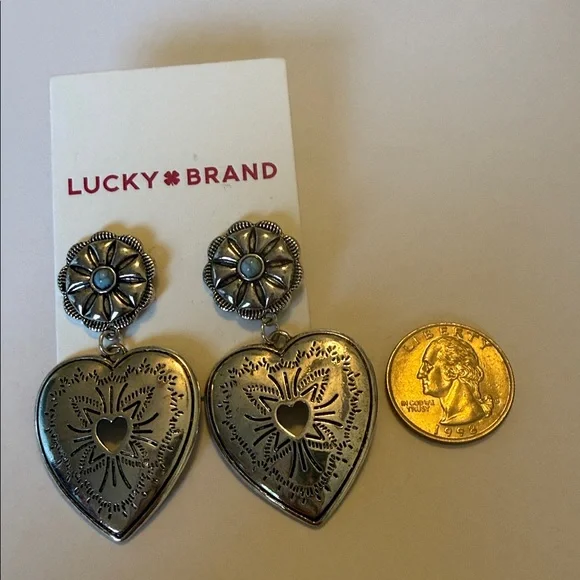 Lucky Brand Silver Heart Statement Earrings - Picture 8 of 8